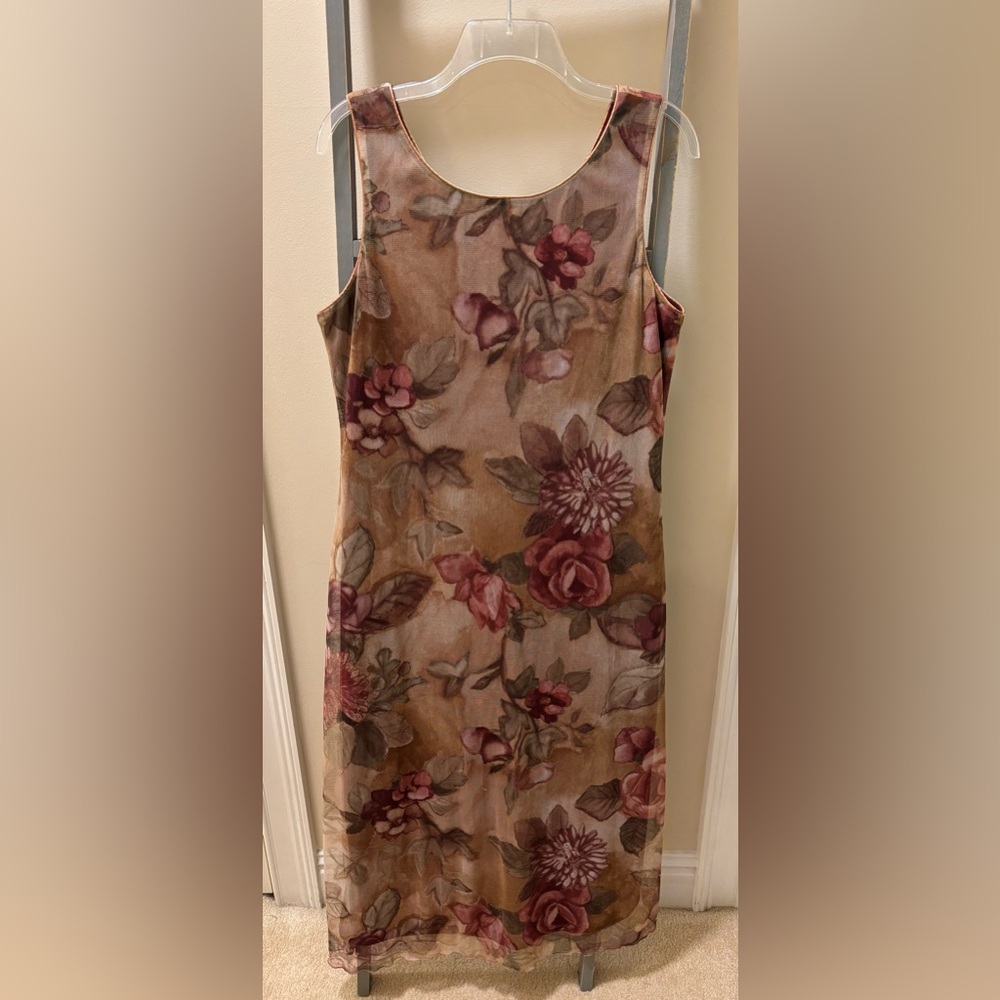 Connected Apparel Brown & Maroon Floral Dress